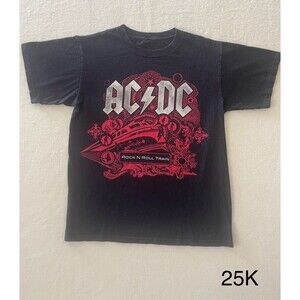 AC DC Black Ice Rock‎ N Roll Train Shirt Mens M Black Crew Neck Band Tee 2009